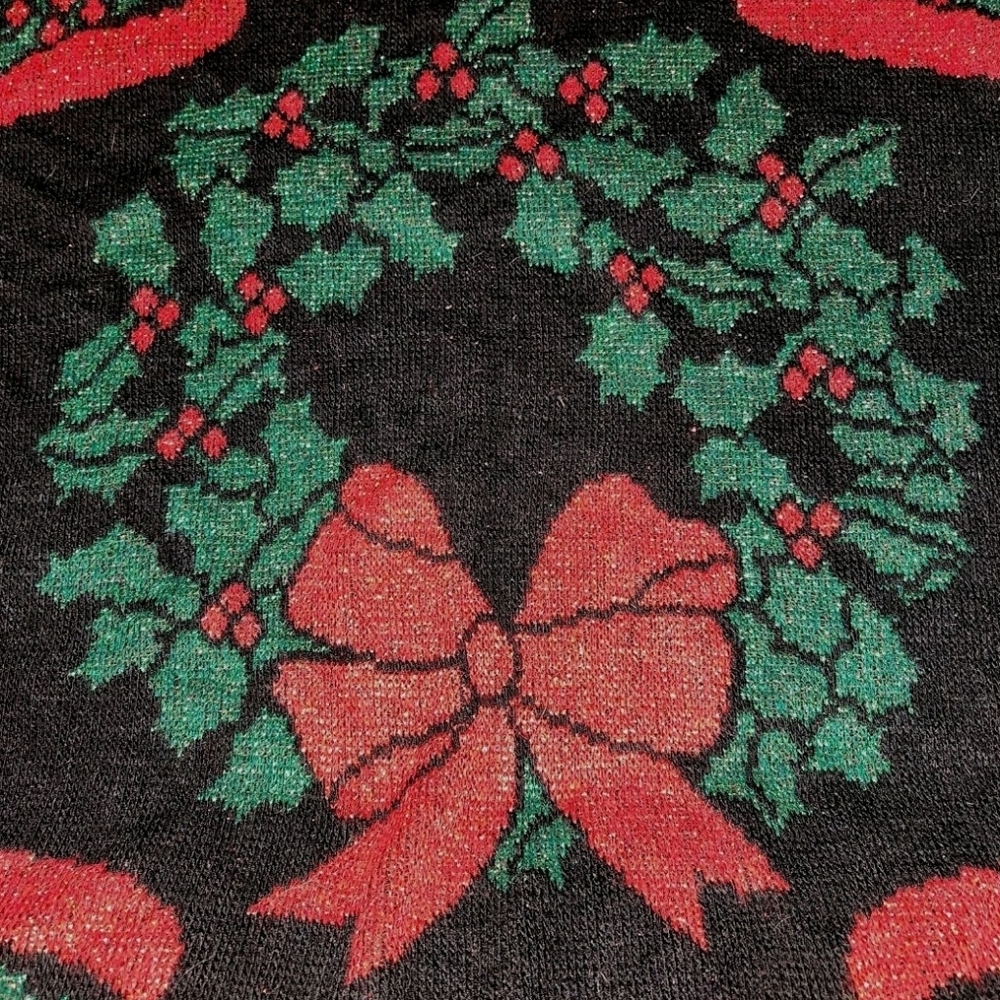 Vtg Nutcracker Plus Size Metallic Christmas Holly Wreath Sweater 1X Made In USA